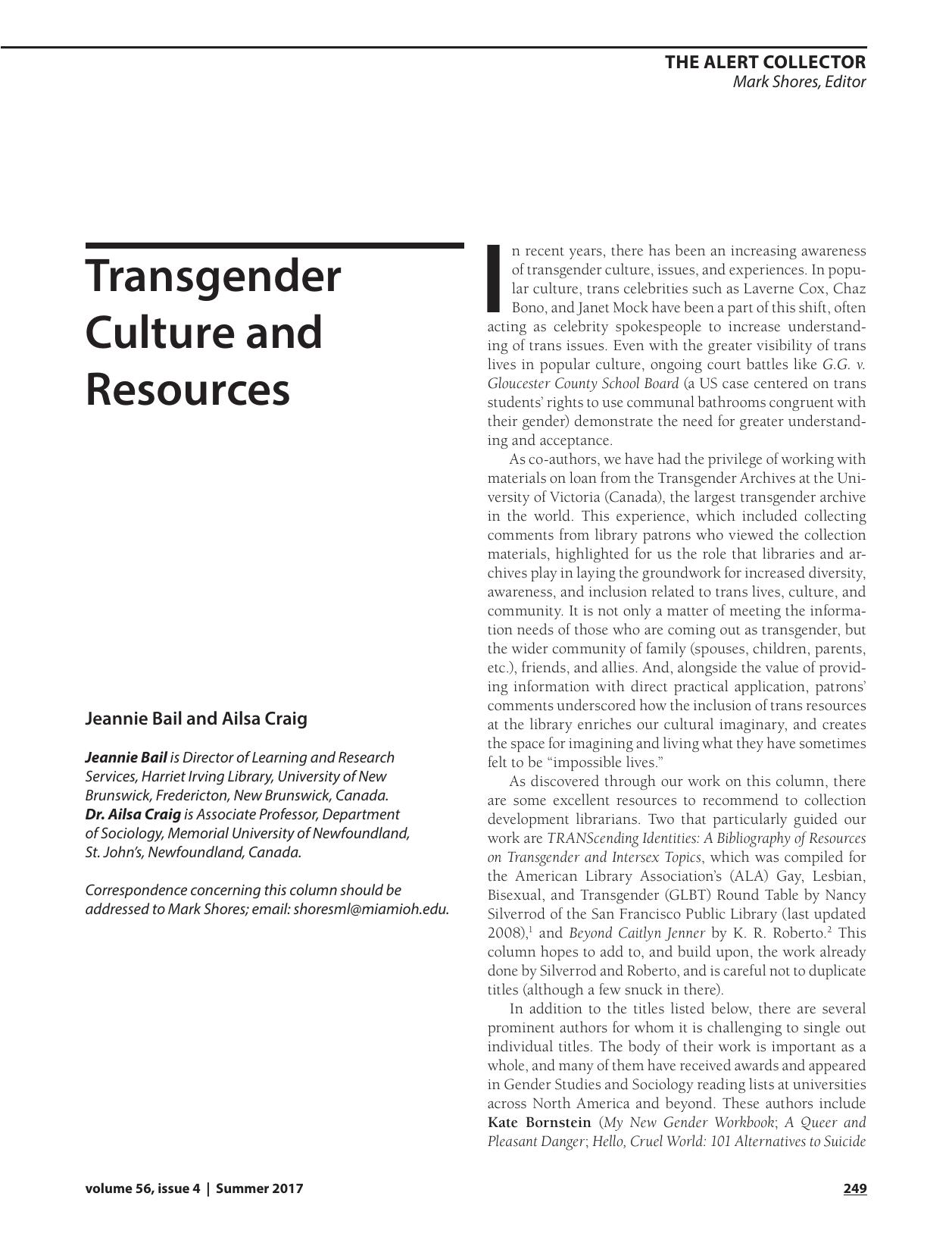 Transgender Culture and Resources