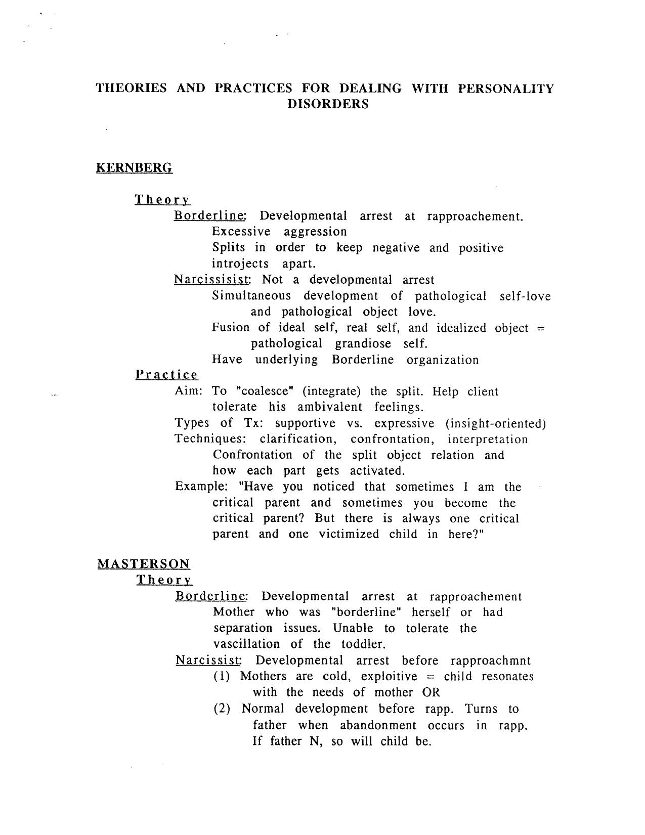 Theories and practices for dealing with personality disorders