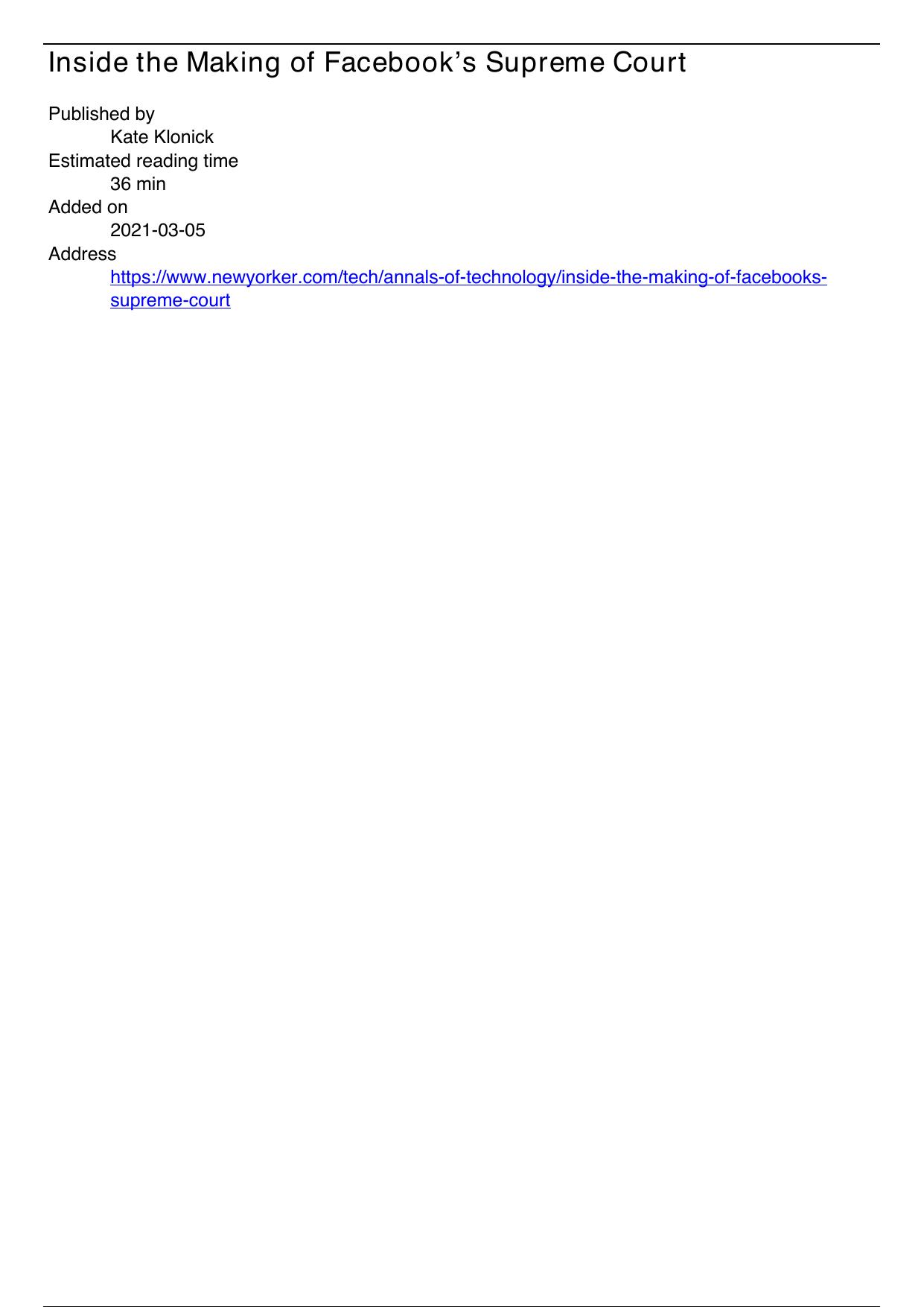 Inside the Making of Facebook’s Supreme Court