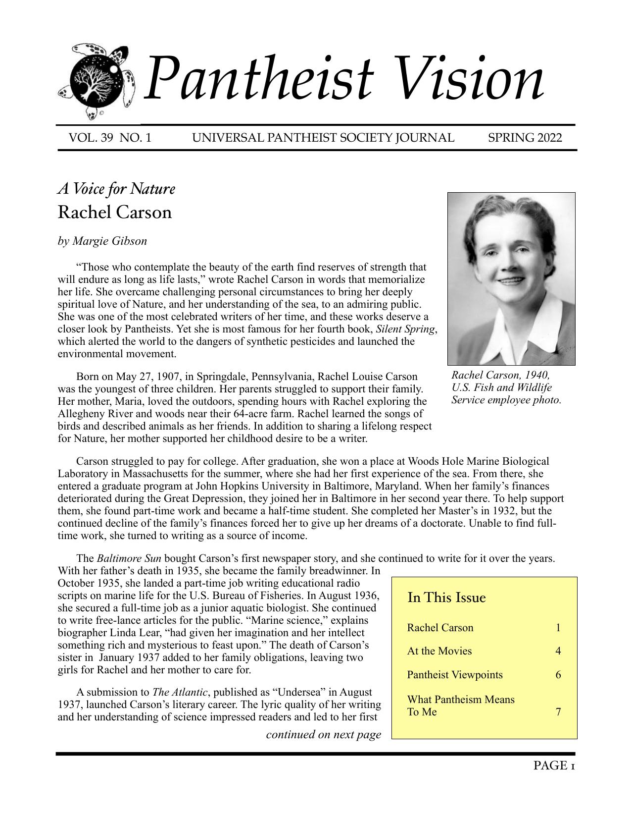 Spring 2022 Pantheist Vision Vol. 39, No. 1